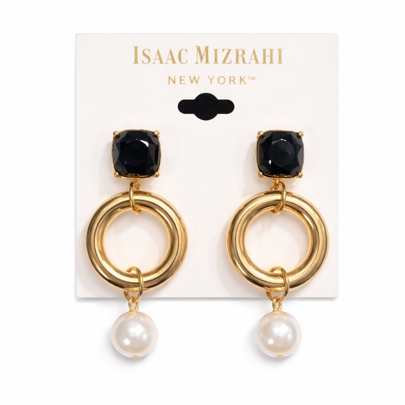 Isaac Mizrahi Jewelry - Isaac Mizrahi New York Gold Hoop Drop Earrings Pearl Accent NEW